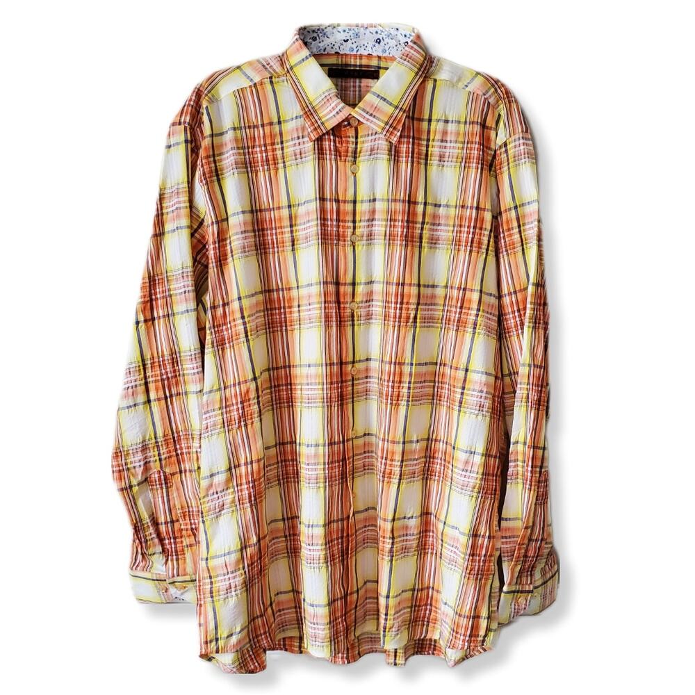 Men Dagr Canada Plaid Button Down Shirt XL Colorful Yellow Orange Breezy NEW